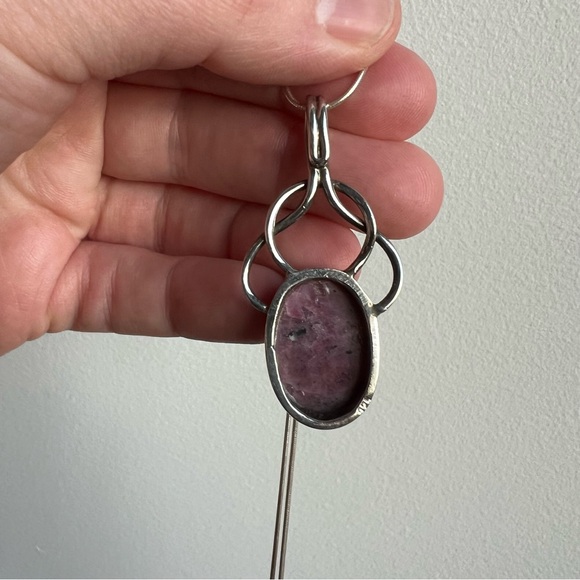 Vintage Art Nouveau Rhodonite Pendant, in Sterling 925 Silver - Picture 3 of 6